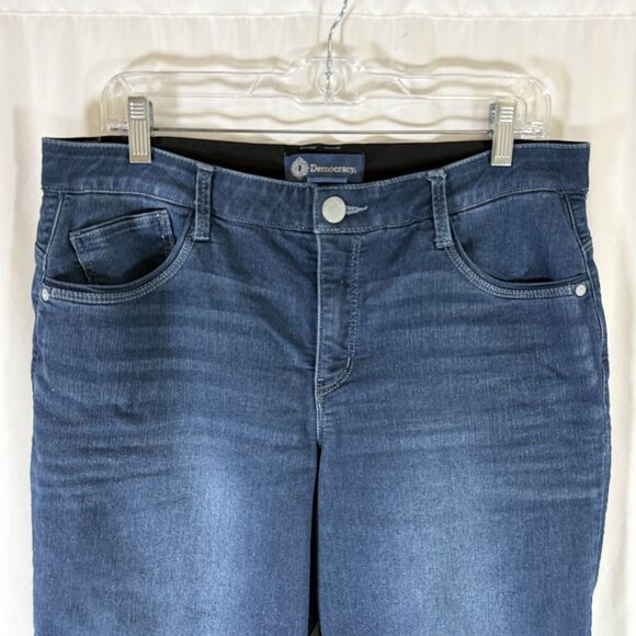 Democracy Ab Solution Jeans Women's 12 Dark Wash Blue Denim Cropped Button Zip - Picture 2 of 9